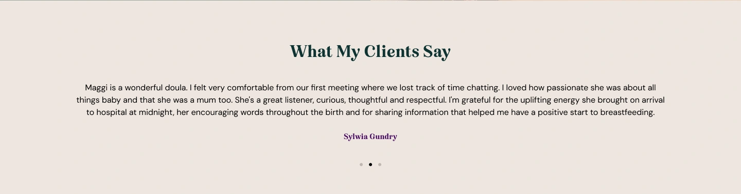 maggi gray website testimonials section
